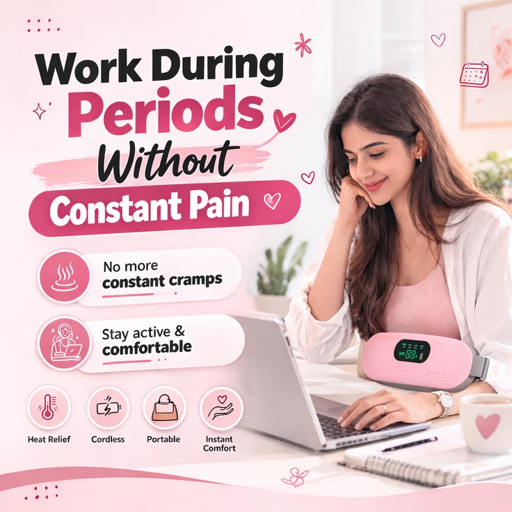 Woman finding relief from period cramps